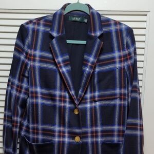 Ralph Lauren Navy Plaid Sport Coat with Blue and Red Windowpane